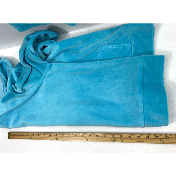 Womens Velour Pants & Zip Hoodie Jacket Size Medium Y2K Turquoise Blue Tracksuit - Picture 7 of 16